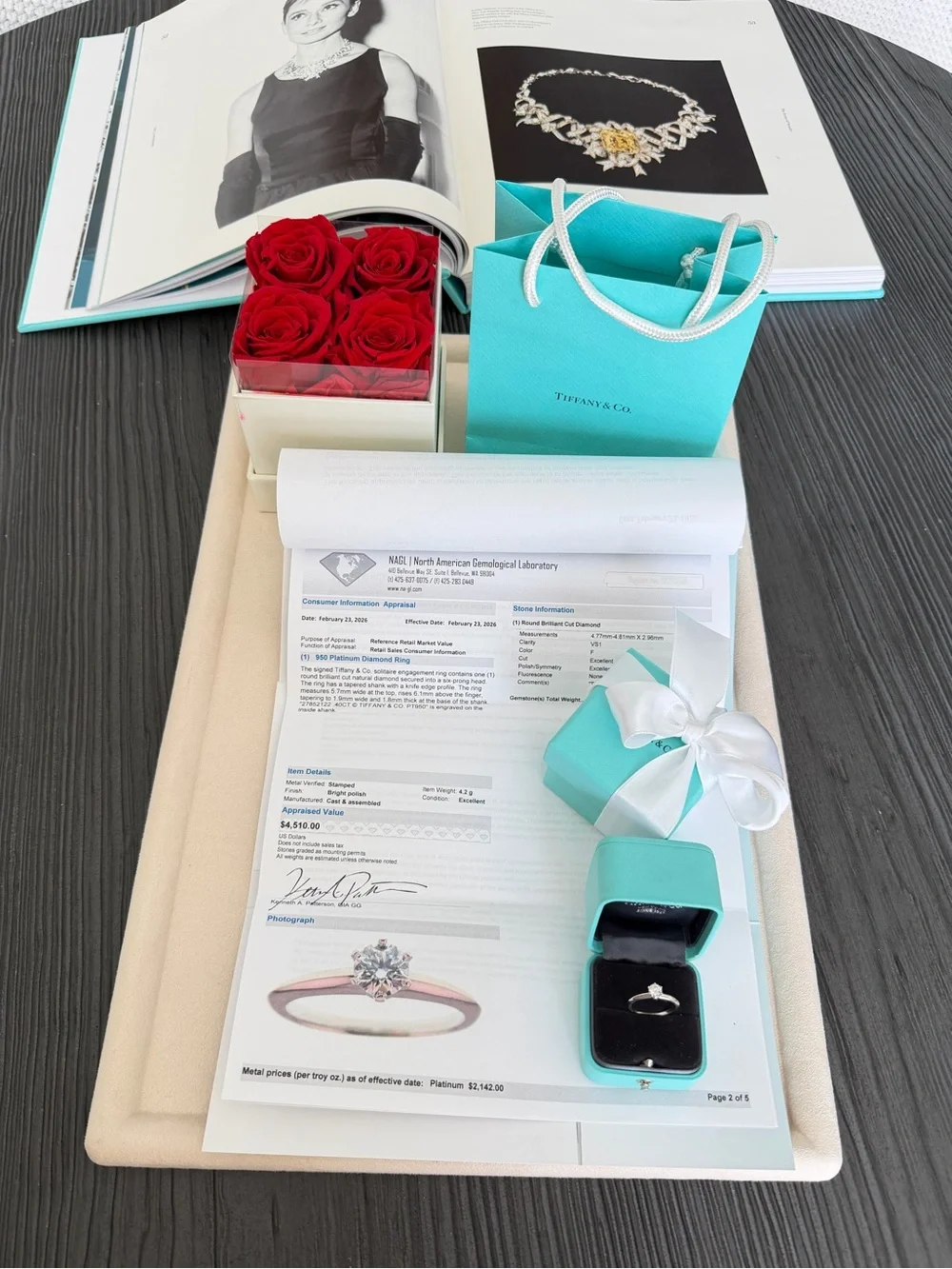 Tiffany & Co. Solitaire Engagement Ring Platinum .40CT Diamond F VS1 Sz 6 $4,510